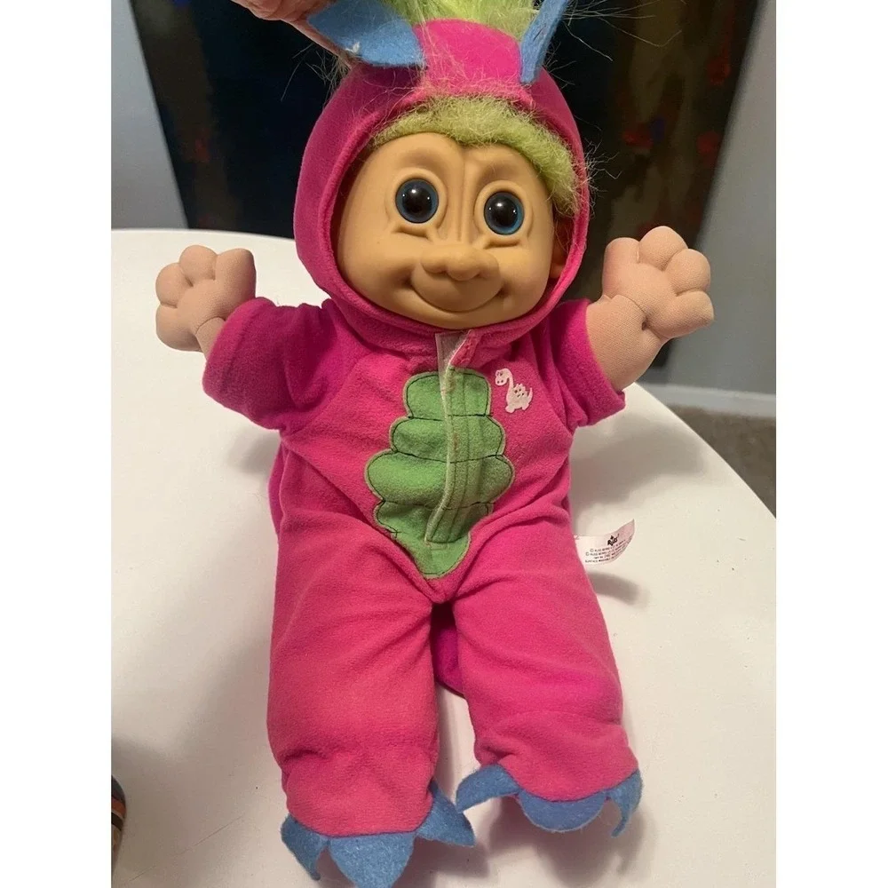 Vintage 90s RUSS Berrie Troll Doll In Dinosaur Costume Pajamas